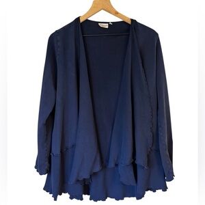 Prairie Cotton Navy Blue Cascade Open Long Sleeve Cardigan Sweater Sz Small
